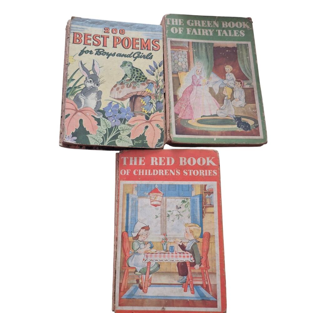 Vintage 1930s 1940s Children’s Books Lot Fairy Tales Poems Red Green Book
